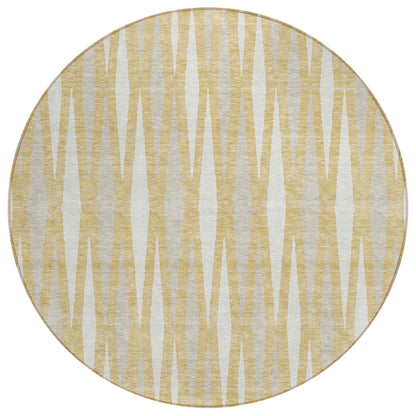 Tabselect Home Line 8' Gold Gray And Ivory Round Geometric Washable Indoor Outdoor Area Rug