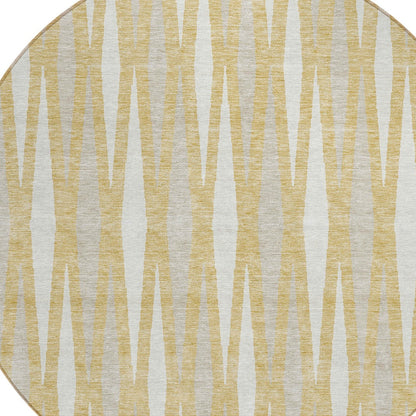 Tabselect Home Line 8' Gold Gray And Ivory Round Geometric Washable Indoor Outdoor Area Rug