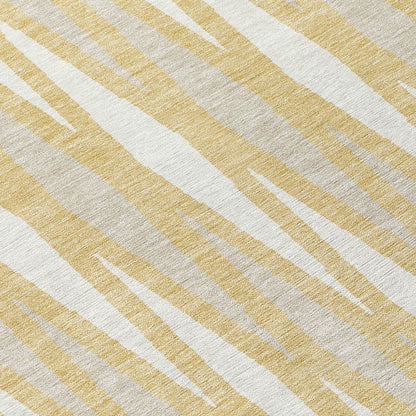 Tabselect Home Line 8' Gold Gray And Ivory Round Geometric Washable Indoor Outdoor Area Rug