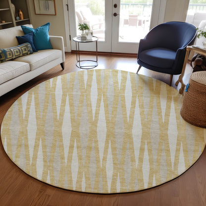Tabselect Home Line 8' Gold Gray And Ivory Round Geometric Washable Indoor Outdoor Area Rug