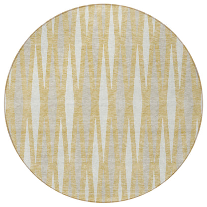 Tabselect Home Line 8' Gold Gray And Ivory Round Geometric Washable Indoor Outdoor Area Rug
