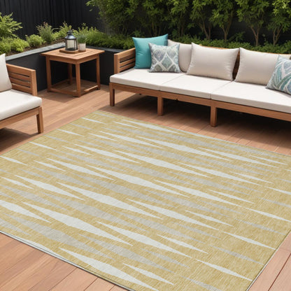 Tabselect Home Line 8' X 10' Gold Gray And Ivory Geometric Washable Indoor Outdoor Area Rug
