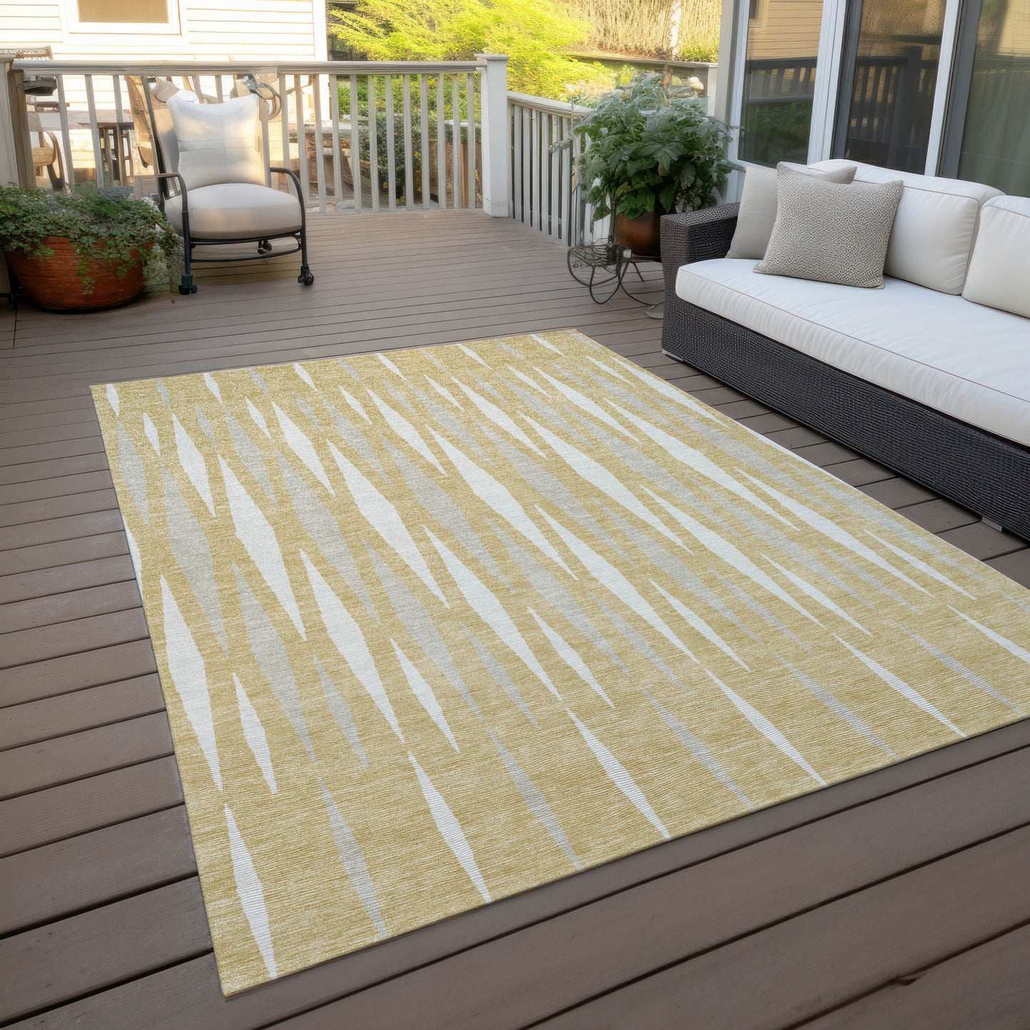 Tabselect Home Line 8' X 10' Gold Gray And Ivory Geometric Washable Indoor Outdoor Area Rug