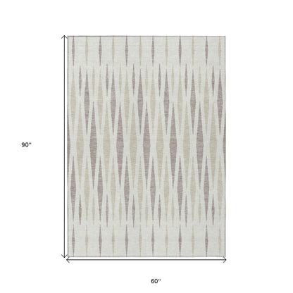 Tabselect Home Line 5' X 8' Ivory Brown And Beige Geometric Washable Indoor Outdoor Area Rug