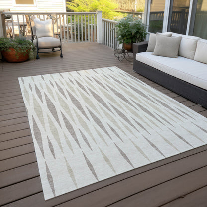 Tabselect Home Line 5' X 8' Ivory Brown And Beige Geometric Washable Indoor Outdoor Area Rug