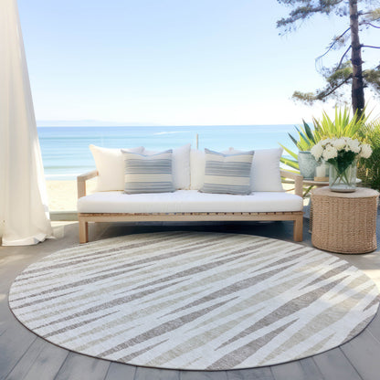 Tabselect Home Line 8' Ivory Brown And Beige Round Geometric Washable Indoor Outdoor Area Rug