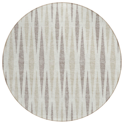 Tabselect Home Line 8' Ivory Brown And Beige Round Geometric Washable Indoor Outdoor Area Rug
