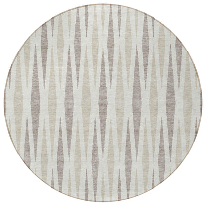 Tabselect Home Line 8' Ivory Brown And Beige Round Geometric Washable Indoor Outdoor Area Rug
