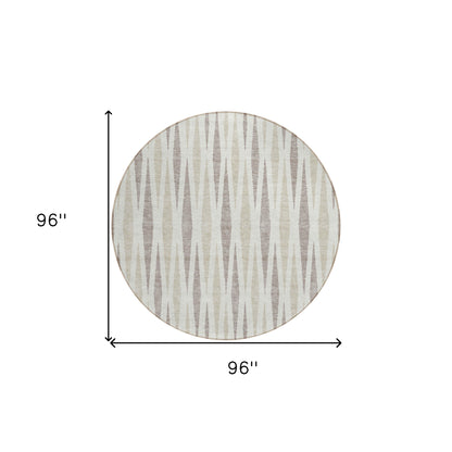 Tabselect Home Line 8' Ivory Brown And Beige Round Geometric Washable Indoor Outdoor Area Rug