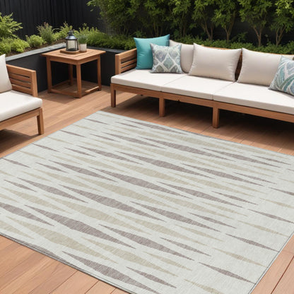 Tabselect Home Line 8' X 10' Ivory Brown And Beige Geometric Washable Indoor Outdoor Area Rug