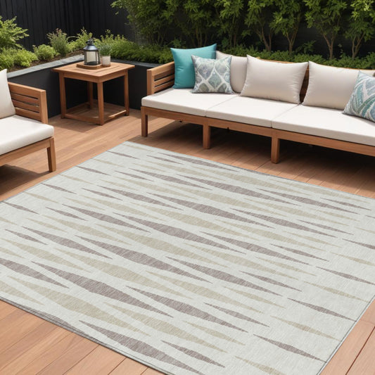 Tabselect Home Line 8' X 10' Ivory Brown And Beige Geometric Washable Indoor Outdoor Area Rug