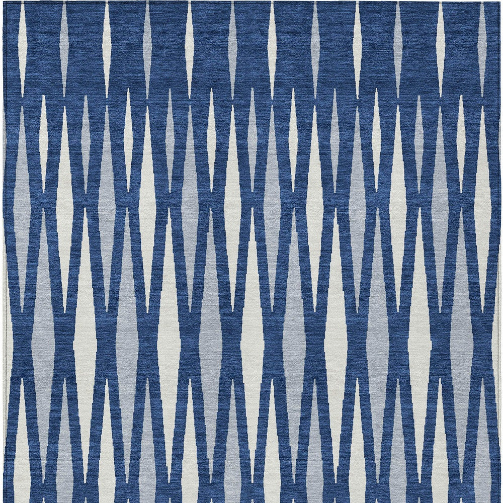 Tabselect Home Line 5' X 8' Navy Blue Gray And Ivory Geometric Washable Indoor Outdoor Area Rug