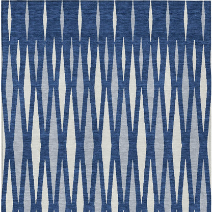 Tabselect Home Line 5' X 8' Navy Blue Gray And Ivory Geometric Washable Indoor Outdoor Area Rug