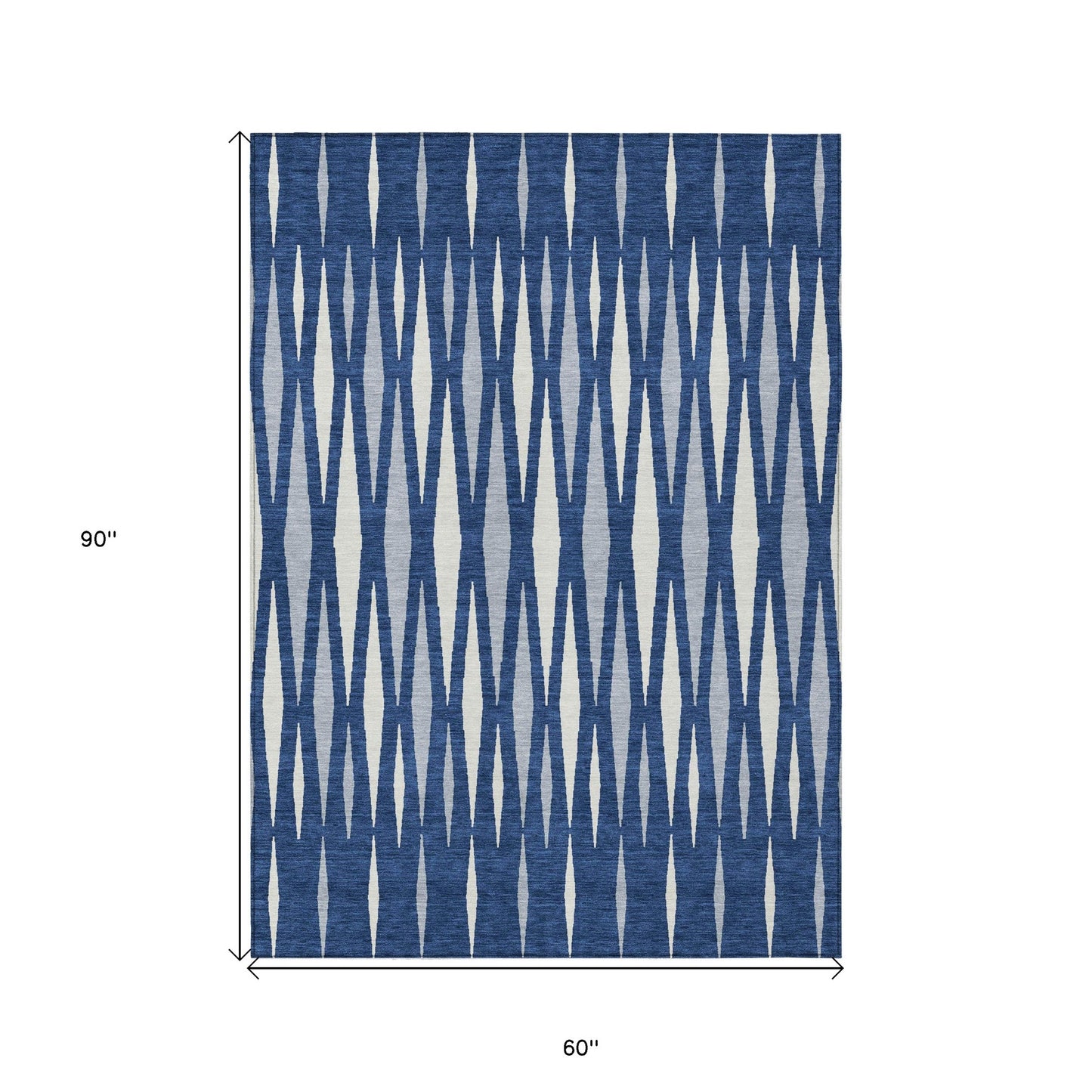 Tabselect Home Line 5' X 8' Navy Blue Gray And Ivory Geometric Washable Indoor Outdoor Area Rug