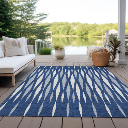 Tabselect Home Line 5' X 8' Navy Blue Gray And Ivory Geometric Washable Indoor Outdoor Area Rug