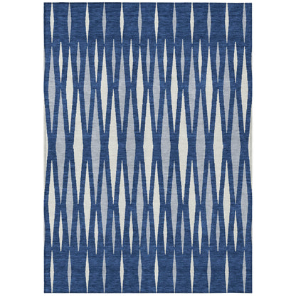 Tabselect Home Line 5' X 8' Navy Blue Gray And Ivory Geometric Washable Indoor Outdoor Area Rug