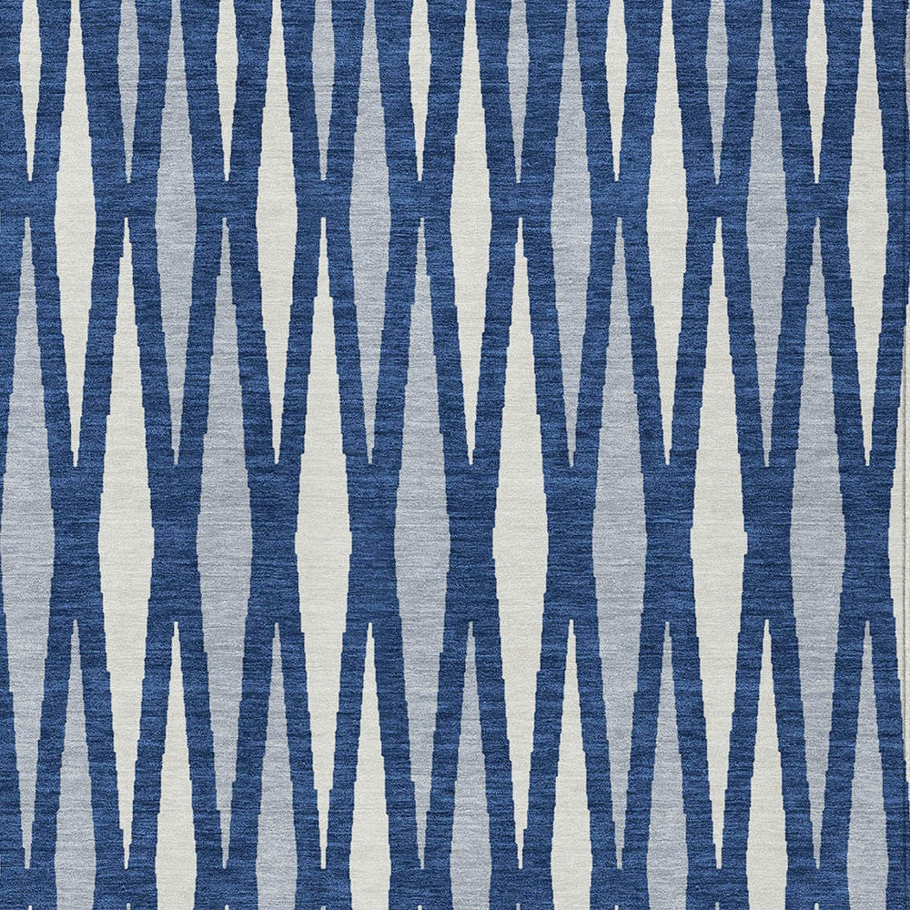Tabselect Home Line 5' X 8' Navy Blue Gray And Ivory Geometric Washable Indoor Outdoor Area Rug