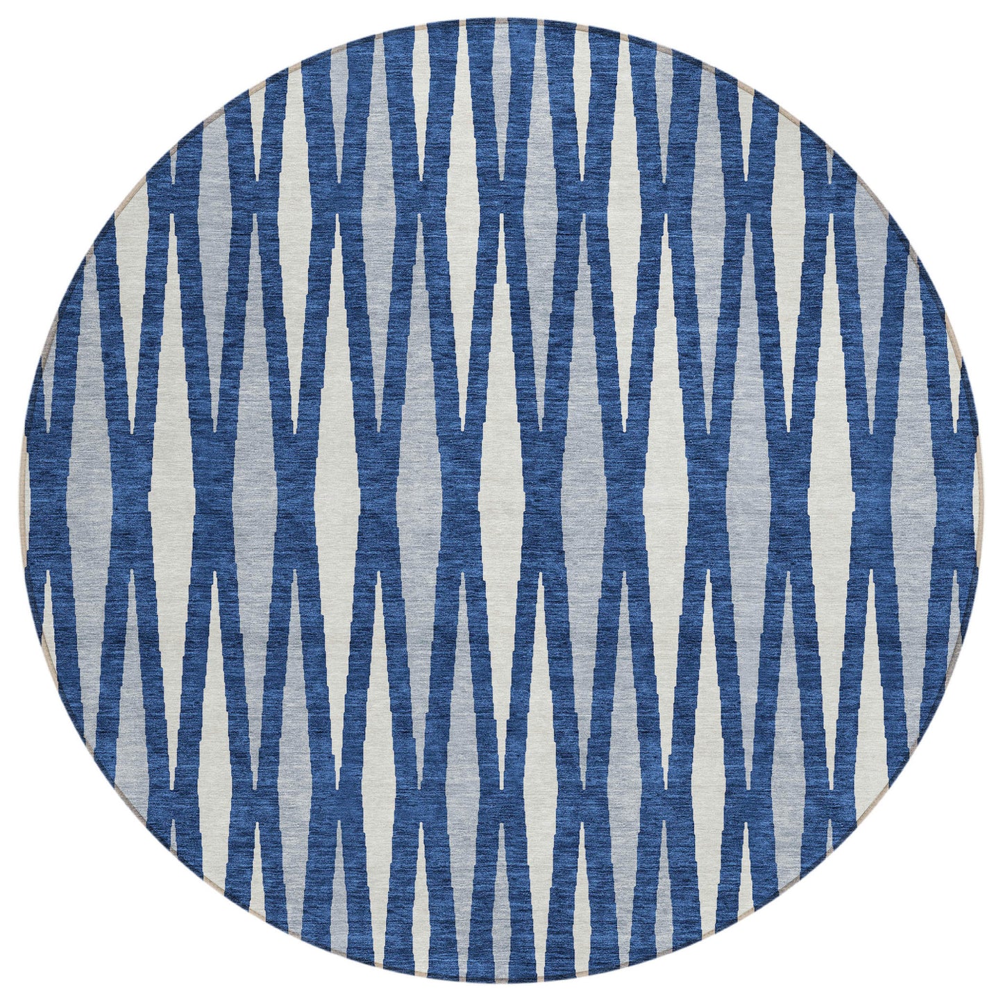 Tabselect Home Line 8' Navy Blue Gray And Ivory Round Geometric Washable Indoor Outdoor Area Rug