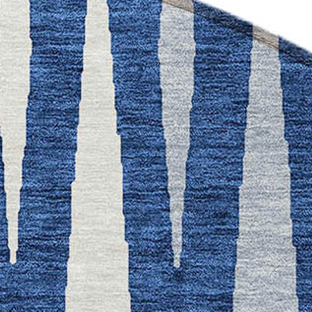 Tabselect Home Line 8' Navy Blue Gray And Ivory Round Geometric Washable Indoor Outdoor Area Rug