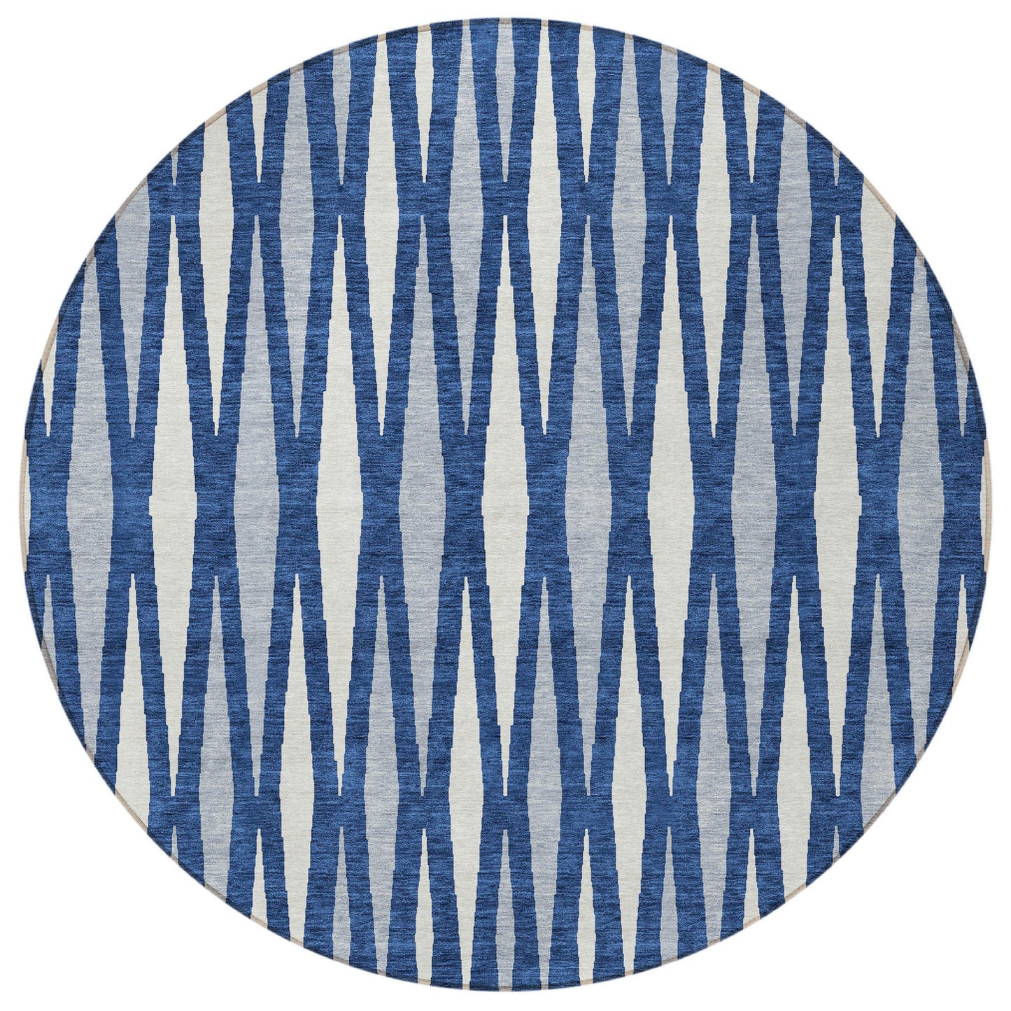 Tabselect Home Line 8' Navy Blue Gray And Ivory Round Geometric Washable Indoor Outdoor Area Rug
