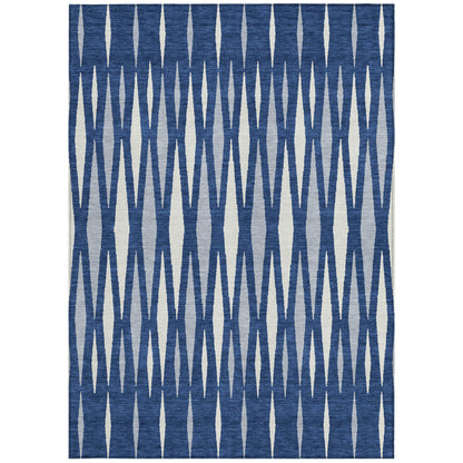 Tabselect Home Line 8' X 10' Navy Blue Gray And Ivory Geometric Washable Indoor Outdoor Area Rug