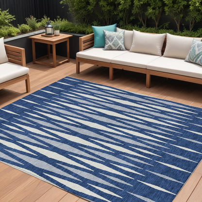 Tabselect Home Line 8' X 10' Navy Blue Gray And Ivory Geometric Washable Indoor Outdoor Area Rug