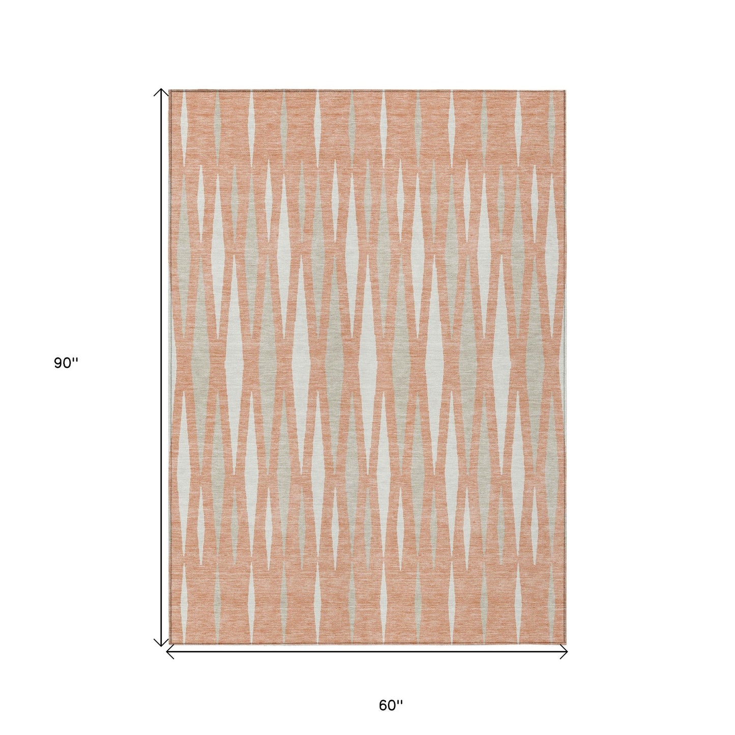 Tabselect Home Line 5' X 8' Salmon Gray And Ivory Geometric Washable Indoor Outdoor Area Rug