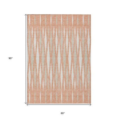 Tabselect Home Line 5' X 8' Salmon Gray And Ivory Geometric Washable Indoor Outdoor Area Rug