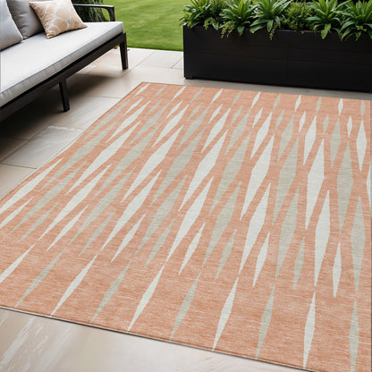 Tabselect Home Line 5' X 8' Salmon Gray And Ivory Geometric Washable Indoor Outdoor Area Rug