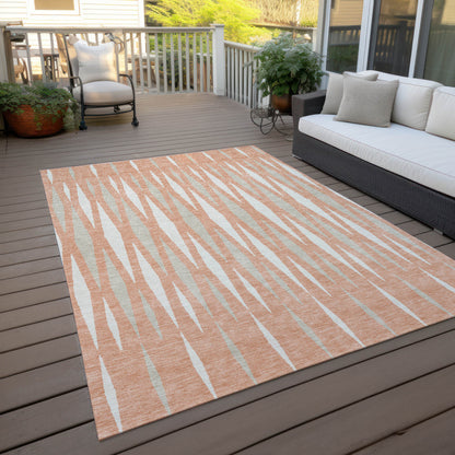 Tabselect Home Line 5' X 8' Salmon Gray And Ivory Geometric Washable Indoor Outdoor Area Rug