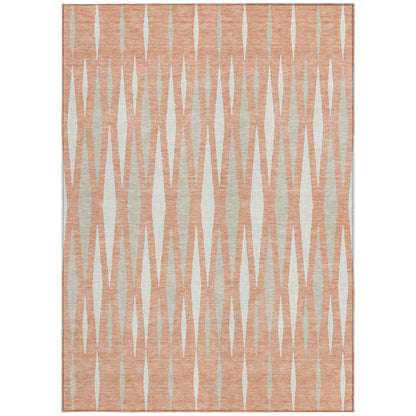 Tabselect Home Line 5' X 8' Salmon Gray And Ivory Geometric Washable Indoor Outdoor Area Rug