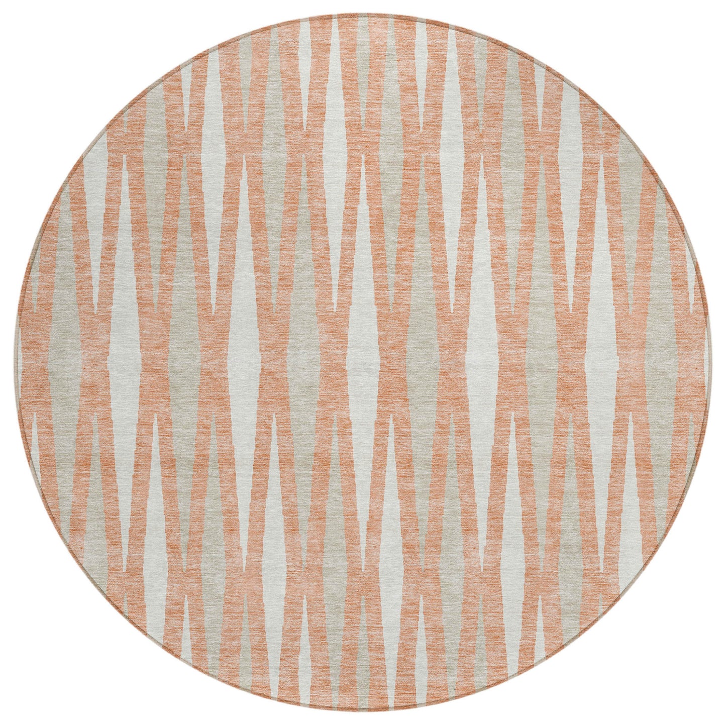 Tabselect Home Line 8' Salmon Gray And Ivory Round Geometric Washable Indoor Outdoor Area Rug