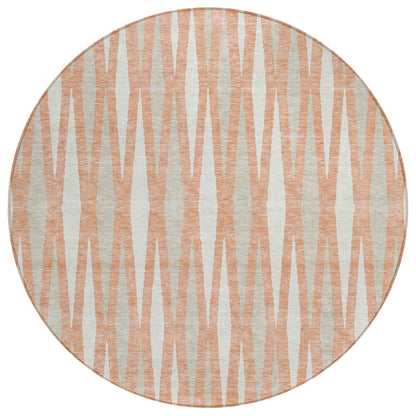 Tabselect Home Line 8' Salmon Gray And Ivory Round Geometric Washable Indoor Outdoor Area Rug