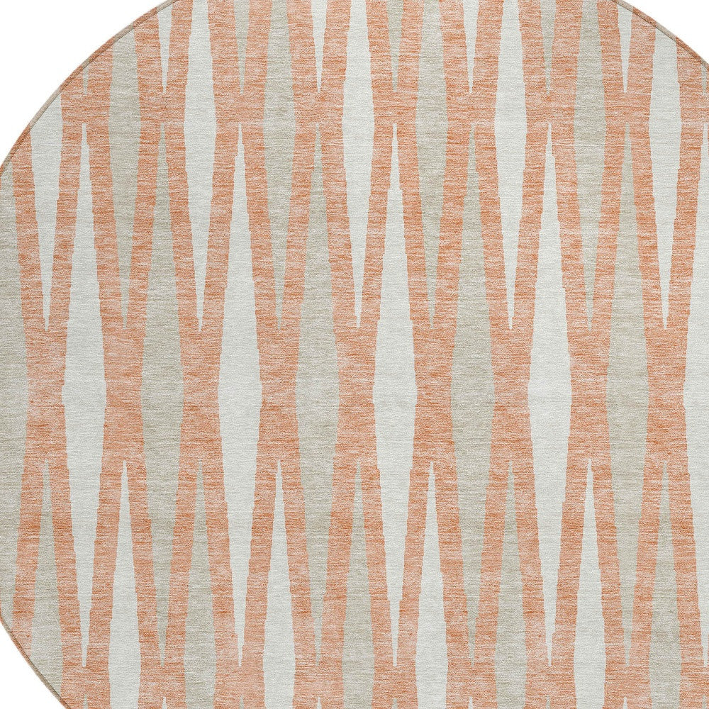 Tabselect Home Line 8' Salmon Gray And Ivory Round Geometric Washable Indoor Outdoor Area Rug