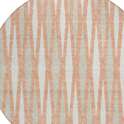 Tabselect Home Line 8' Salmon Gray And Ivory Round Geometric Washable Indoor Outdoor Area Rug
