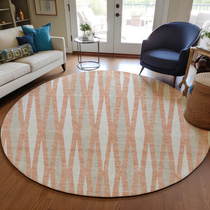 Tabselect Home Line 8' Salmon Gray And Ivory Round Geometric Washable Indoor Outdoor Area Rug