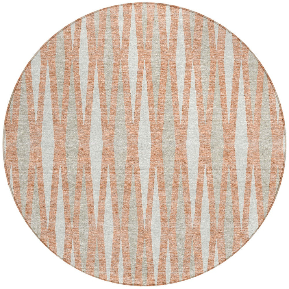 Tabselect Home Line 8' Salmon Gray And Ivory Round Geometric Washable Indoor Outdoor Area Rug