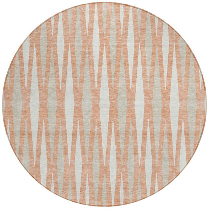 Tabselect Home Line 8' Salmon Gray And Ivory Round Geometric Washable Indoor Outdoor Area Rug