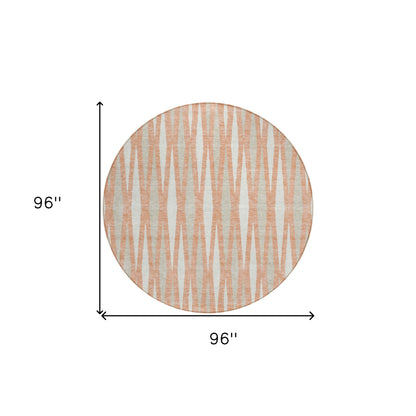 Tabselect Home Line 8' Salmon Gray And Ivory Round Geometric Washable Indoor Outdoor Area Rug