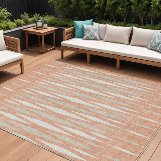 Tabselect Home Line 8' X 10' Salmon Gray And Ivory Geometric Washable Indoor Outdoor Area Rug