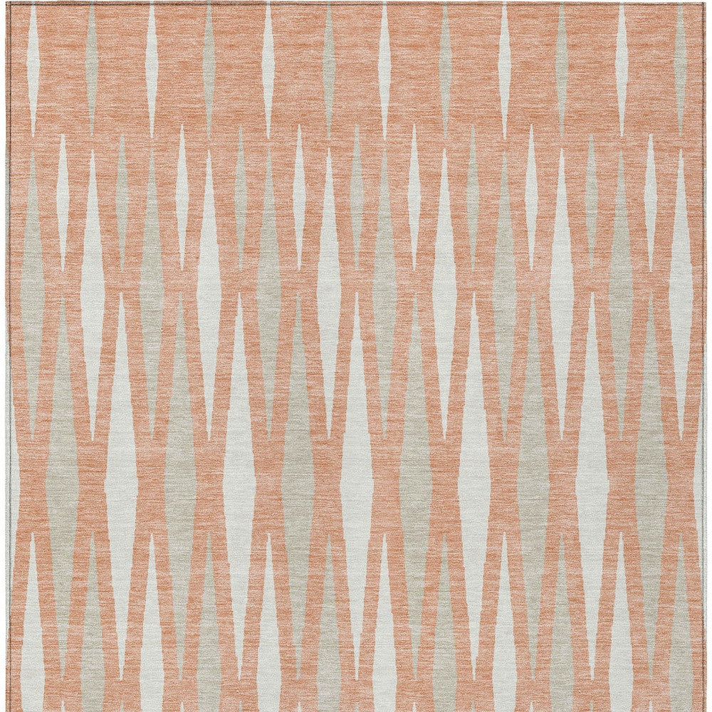Tabselect Home Line 8' X 10' Salmon Gray And Ivory Geometric Washable Indoor Outdoor Area Rug