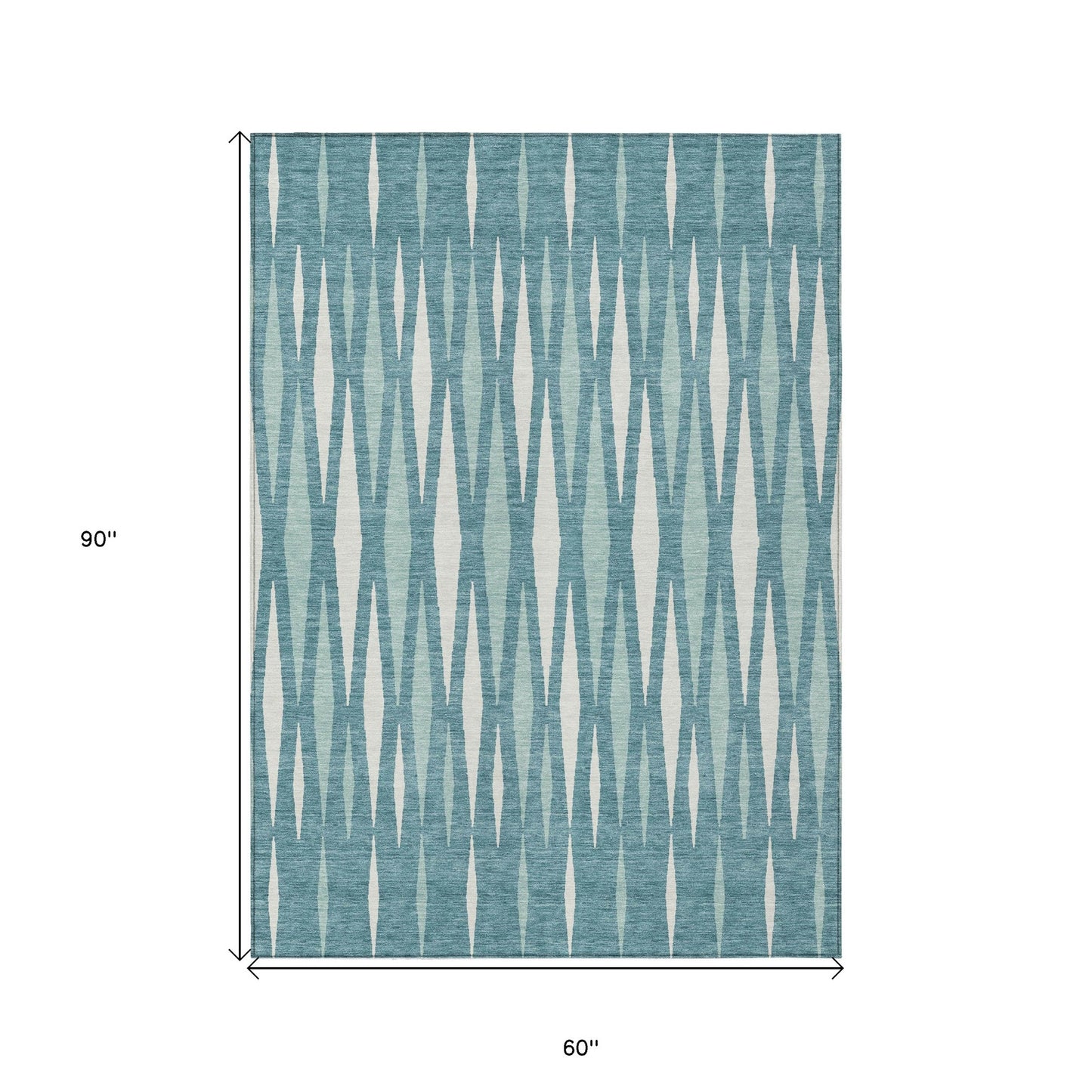 Tabselect Home Line 5' X 8' Teal Blue And Ivory Geometric Washable Indoor Outdoor Area Rug