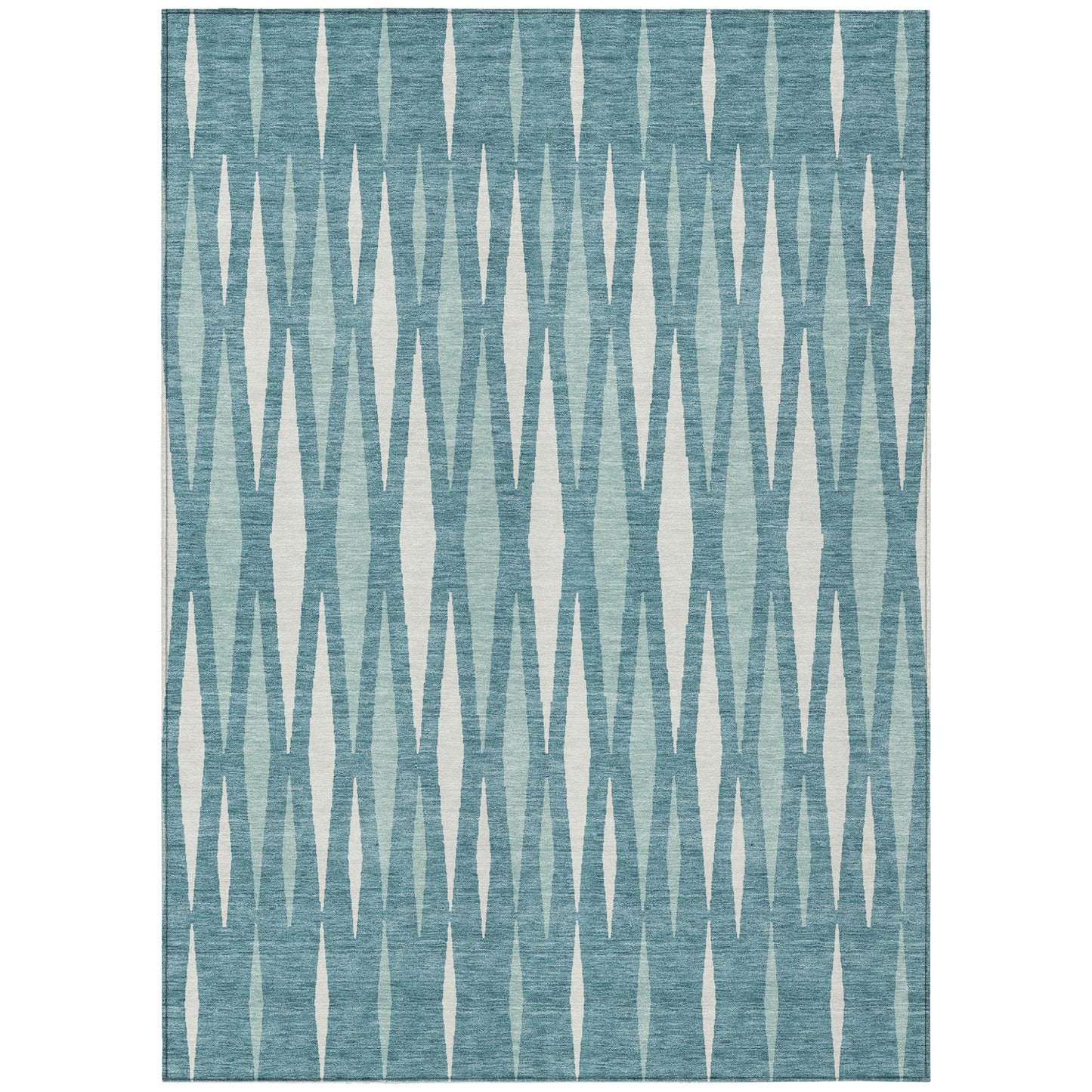 Tabselect Home Line 5' X 8' Teal Blue And Ivory Geometric Washable Indoor Outdoor Area Rug