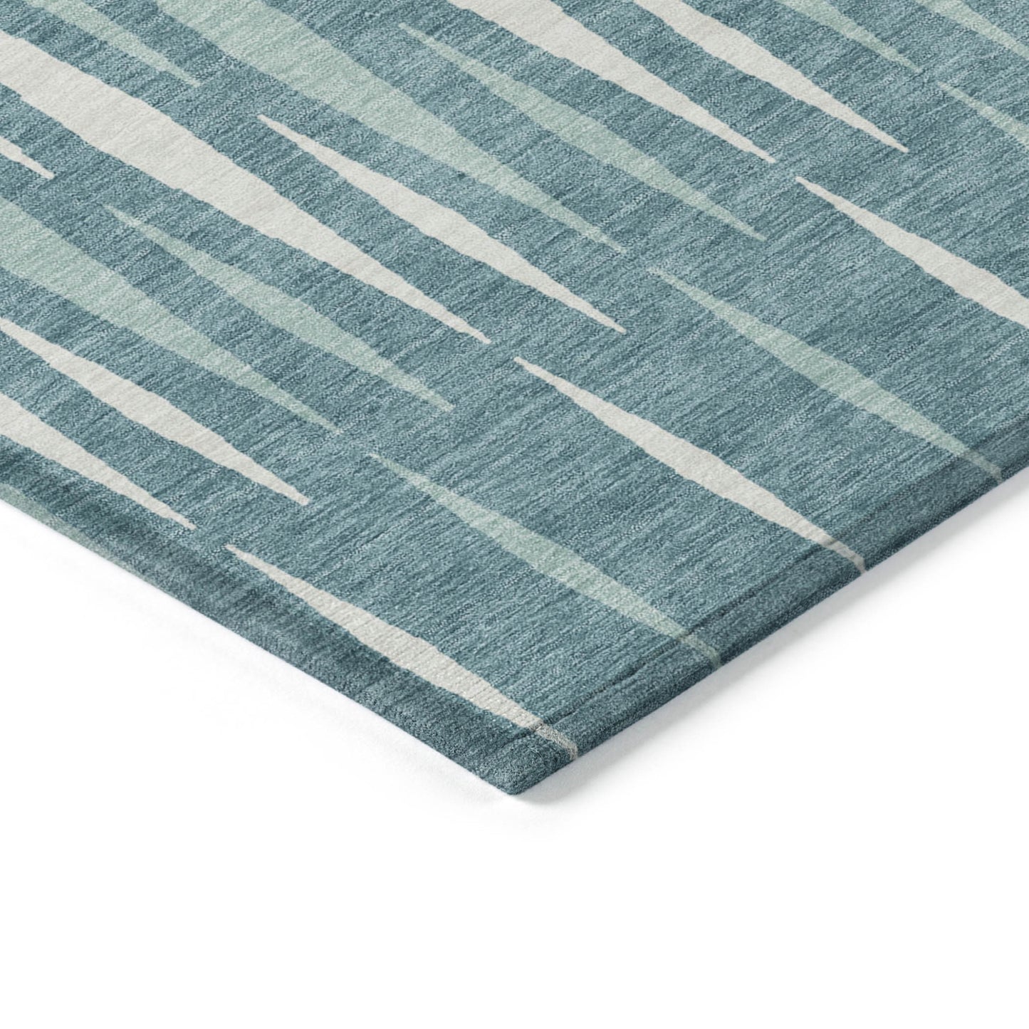 Tabselect Home Line 5' X 8' Teal Blue And Ivory Geometric Washable Indoor Outdoor Area Rug