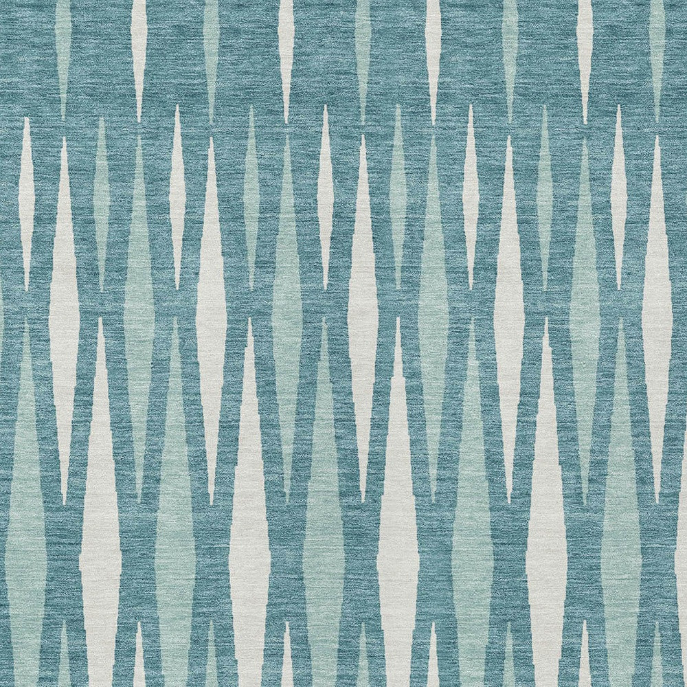 Tabselect Home Line 5' X 8' Teal Blue And Ivory Geometric Washable Indoor Outdoor Area Rug