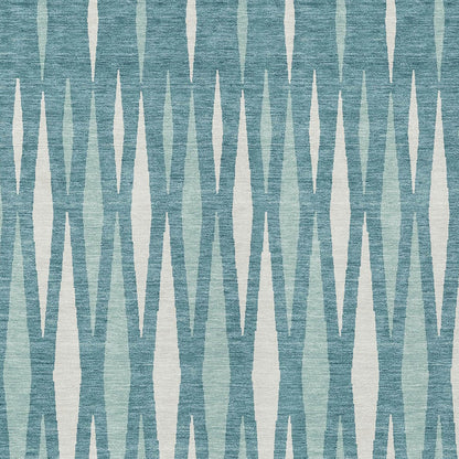 Tabselect Home Line 5' X 8' Teal Blue And Ivory Geometric Washable Indoor Outdoor Area Rug