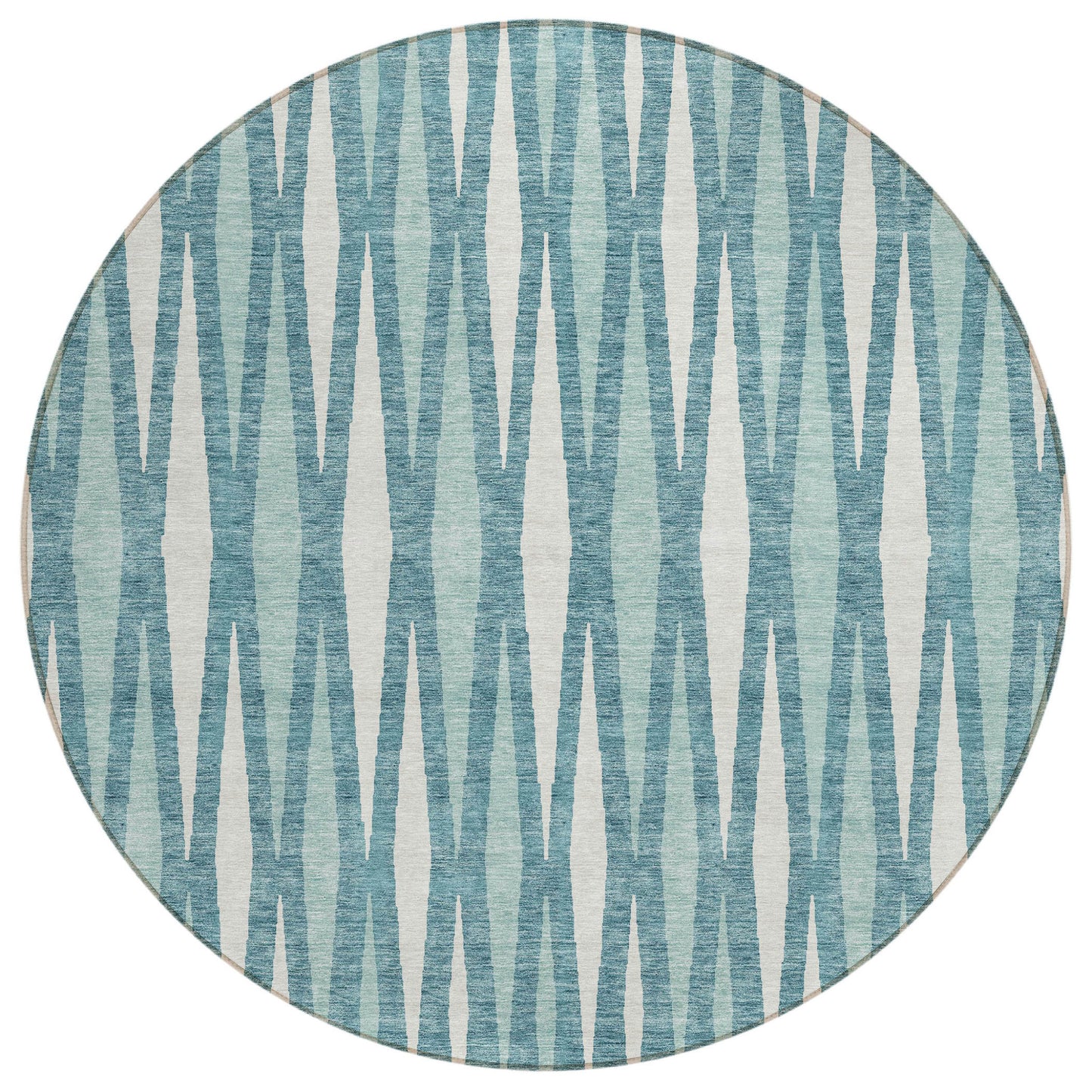 Tabselect Home Line 8' Teal Blue And Ivory Round Geometric Washable Indoor Outdoor Area Rug