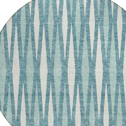 Tabselect Home Line 8' Teal Blue And Ivory Round Geometric Washable Indoor Outdoor Area Rug