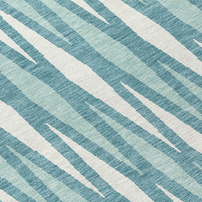 Tabselect Home Line 8' Teal Blue And Ivory Round Geometric Washable Indoor Outdoor Area Rug