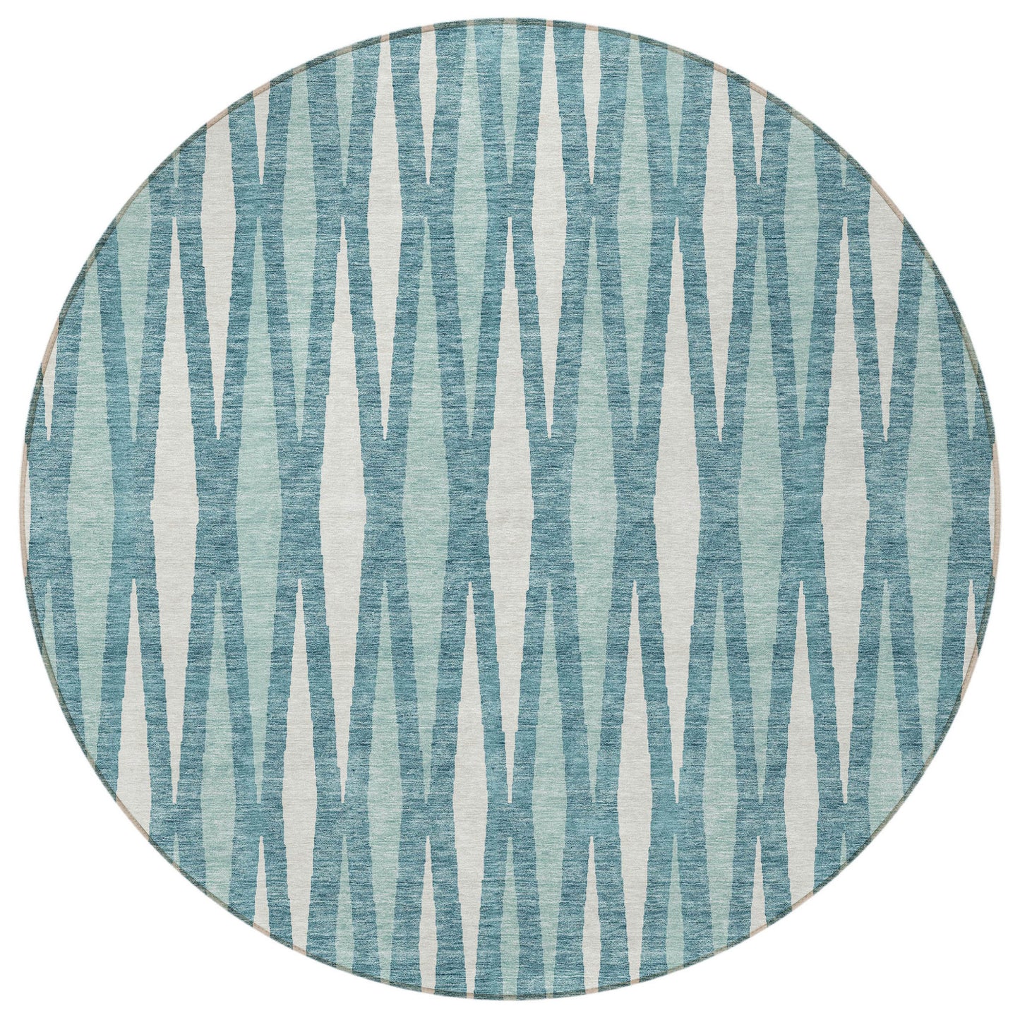 Tabselect Home Line 8' Teal Blue And Ivory Round Geometric Washable Indoor Outdoor Area Rug